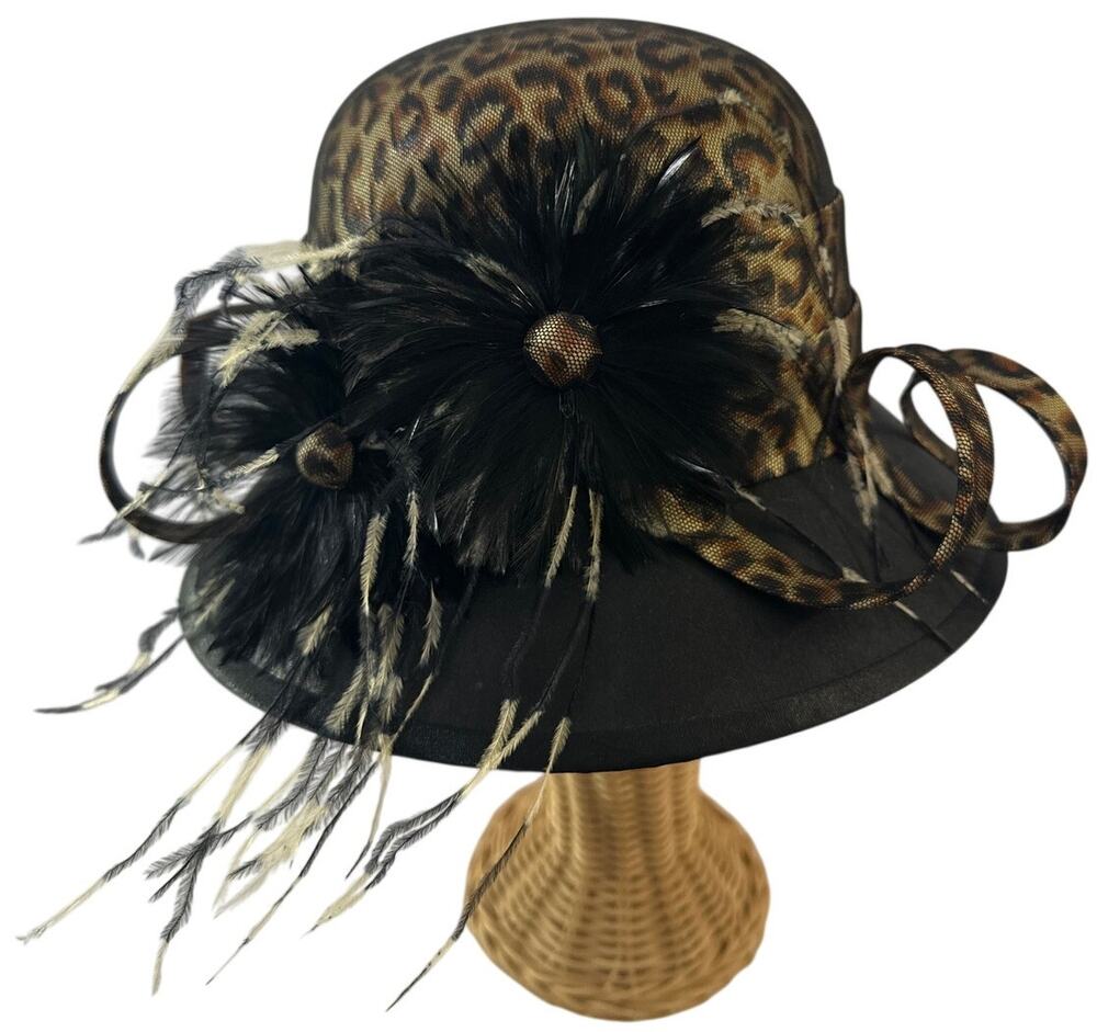 Fine Millinery August Accessories Leopard Print Wide-Brim Church Lady Derby Hat
